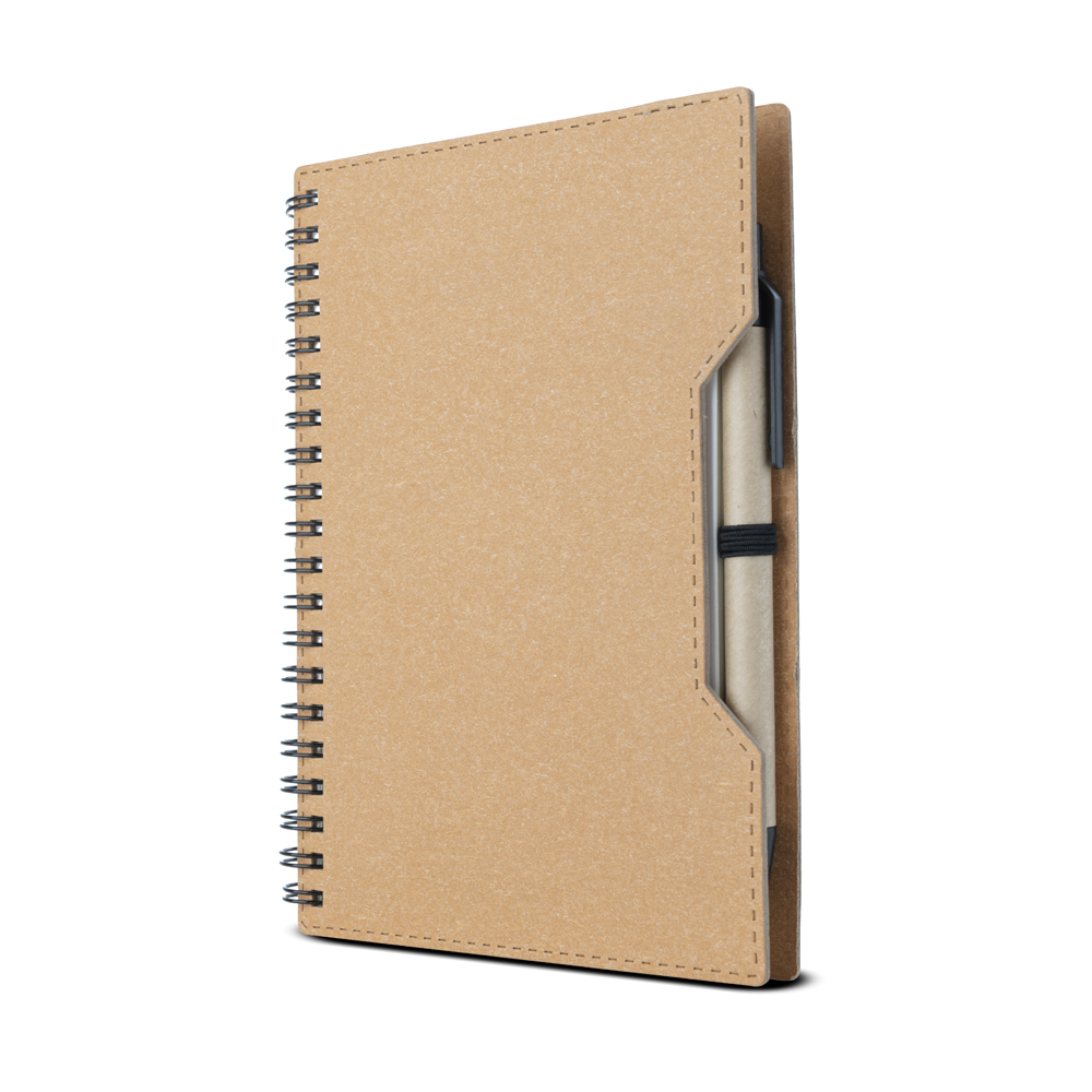Caderno capa em papelão reciclado com caneta